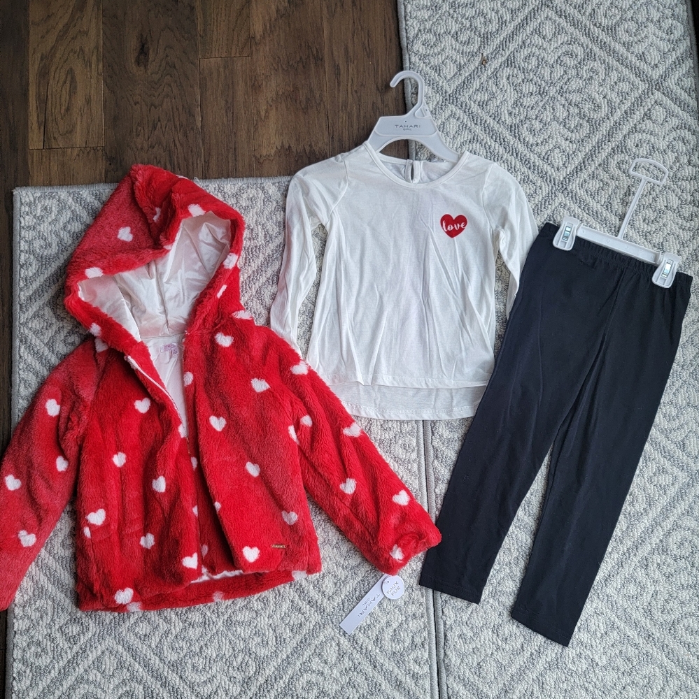 LAST 1! 🔥NEW! ❤️ Tahari GIRLS VALENTINE HEART PRINT FAUX FUR COAT & OUTFIT SET! - Picture 15 of 16